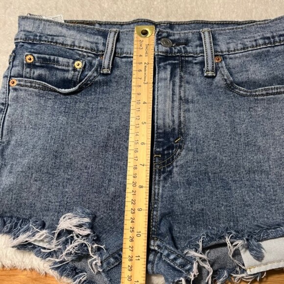 Levis 510 Womens Blue Washed Frayed Hem High Rise Denim Shorts Size W30 L30 - Picture 11 of 12